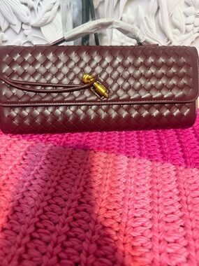 Woven Leather Shoulder Bag in Deep Burgundy